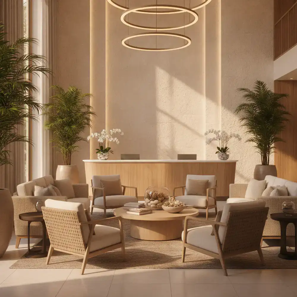 Área de descanso y recepción en un resort elegante