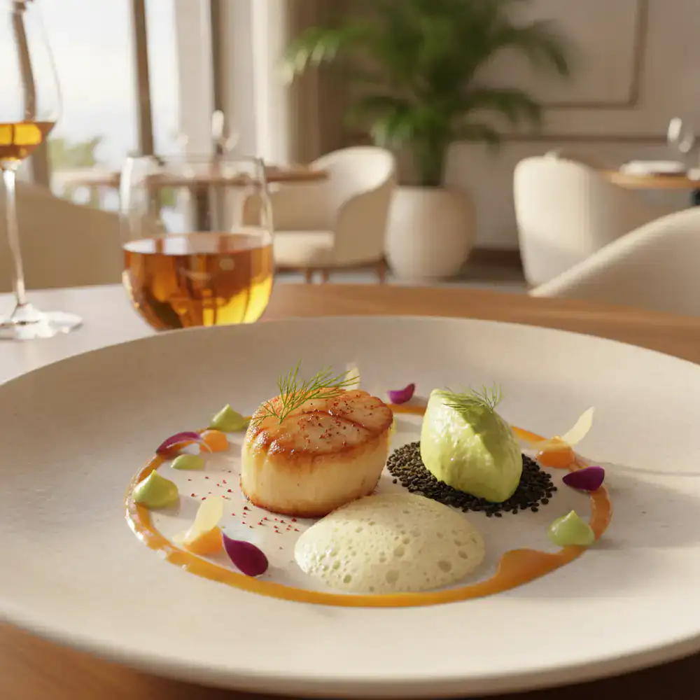 Plato de alta cocina en el restaurante de un resort